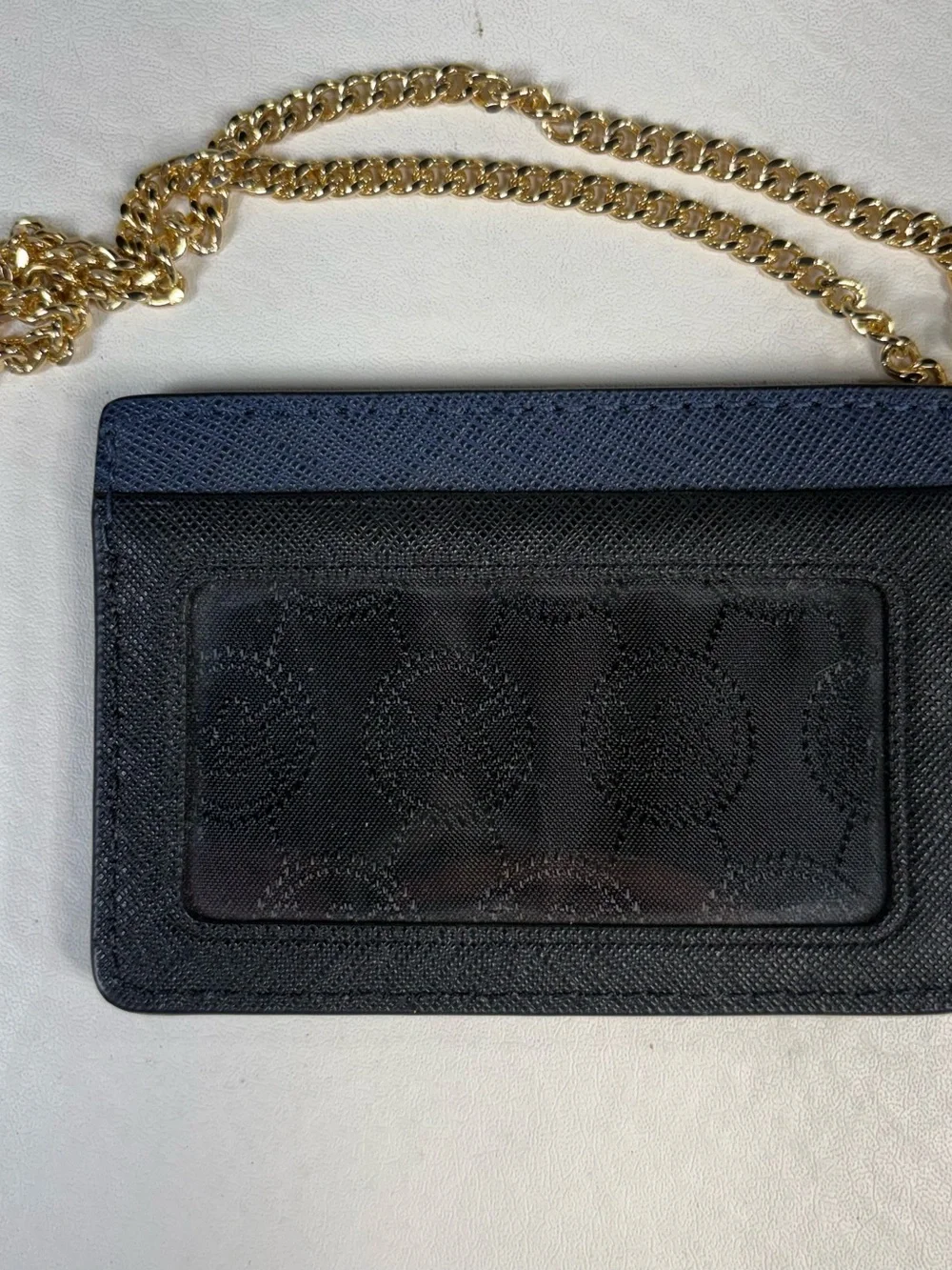 MICHAEL KORS Leather Black/BlueCard Holder With Gold Chain